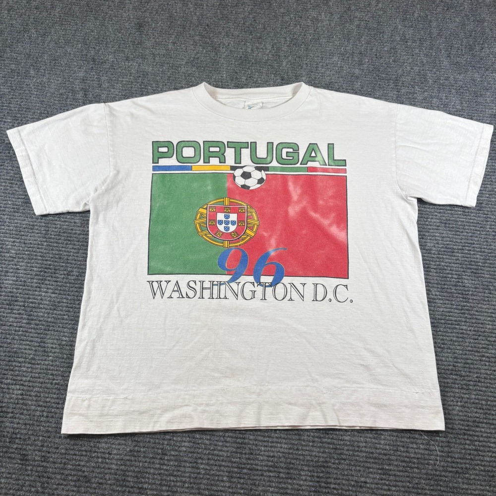 Vintage Evans Portugal 96 Washington DC Soccer T-Shirt White Large Single Stitch